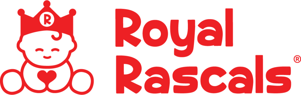 Logo marki Royal Rascals – producenta solidnych i funkcjonalnych akcesoriów samochodowych dla rodzin podróżujących z dziećmi. Komfort i porządek podczas każdej podróży.